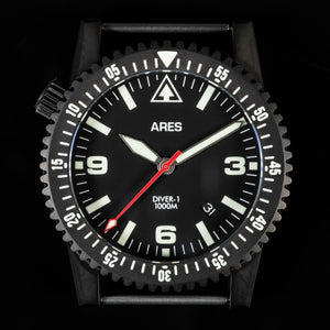 ARES® DIVER-1B Mission Timer® with Date in Deep Black PVD coating