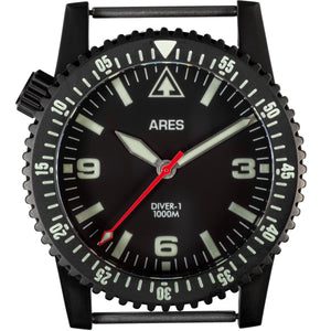 ARES® DIVER-1B Mission Timer® No Date in Deep Black PVD coating