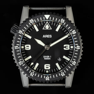 ARES® DIVER-1C Mission Timer® with Date in combination Bead Blasted Stainless & Deep Black PVD coating